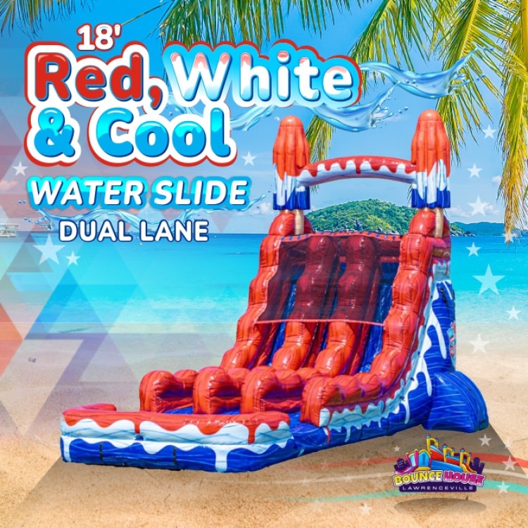 18' Red, White, and Cool Dual Lane Water Slide